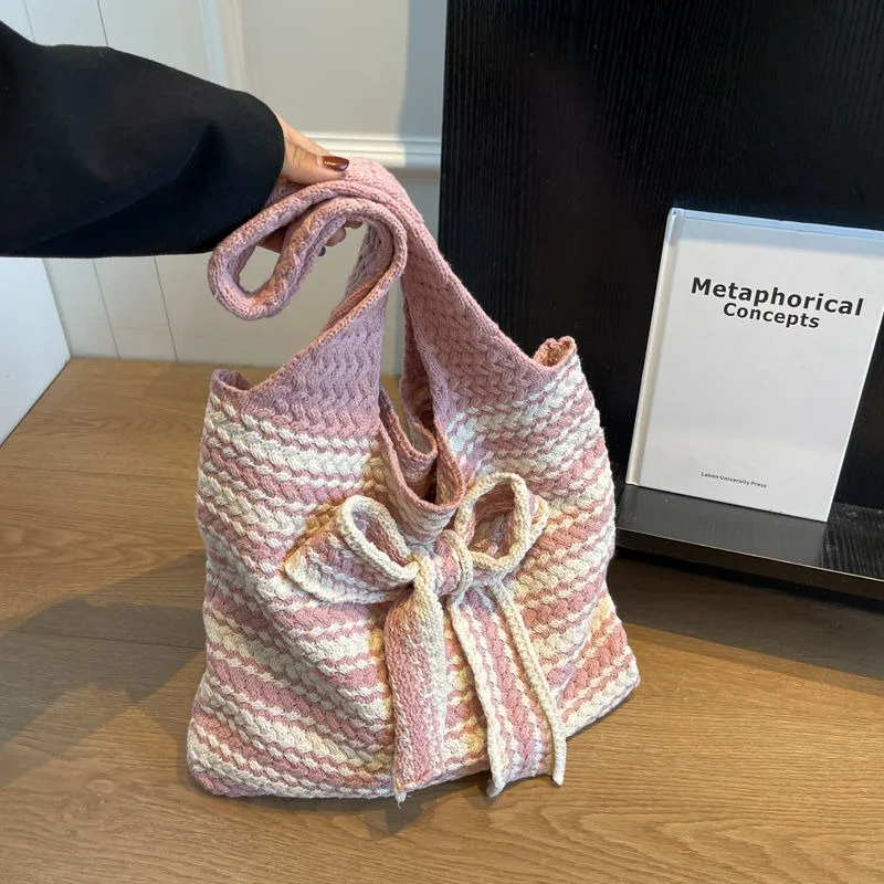 Женская модная трикотажная сумка в ленивом стиле с бантом весенне-летняя