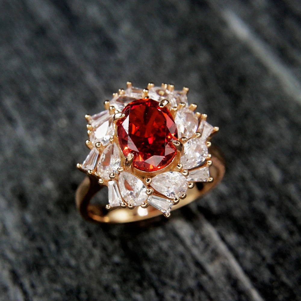 

S925 Серебряные красные овальные кольца для женщин Ледяной цветок бриллиант кольцо на палец для женщин 7*9 мм 8A Циркон Роскошные ювелирные изделия подарок для женщин