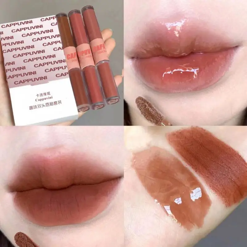 

Cappuvini Matte Lipstick Mirror Glass Lip Gloss Makeup Double-head Lip Glaze Water Lip Mud Longlasting косметика TSLM2