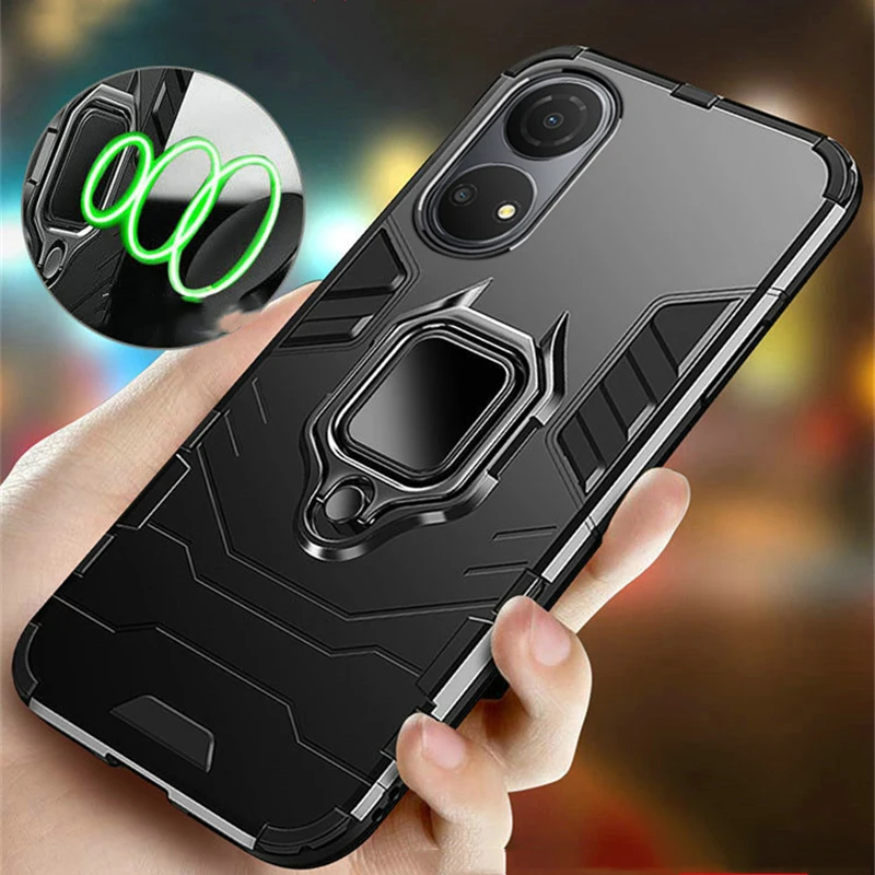 

KEYSION Shockproof Armor Case for HONOR X7 Honor X8 Hard PC Soft TPU Hybrid Car Magnetic Holder Back Cover for Honor X9 5G