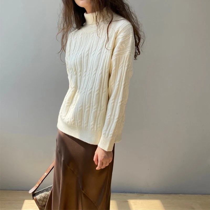 

Осенне-зимний женский Повседневный однотонный свободный свитер с высоким воротником и длинными рукавами