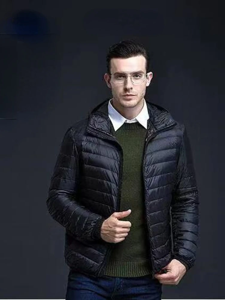 Autumn and Winter Light Down Padded Jacket Men's Cropped Stand Collar Hood Young and Middle-aged Lightweight Thin Coat