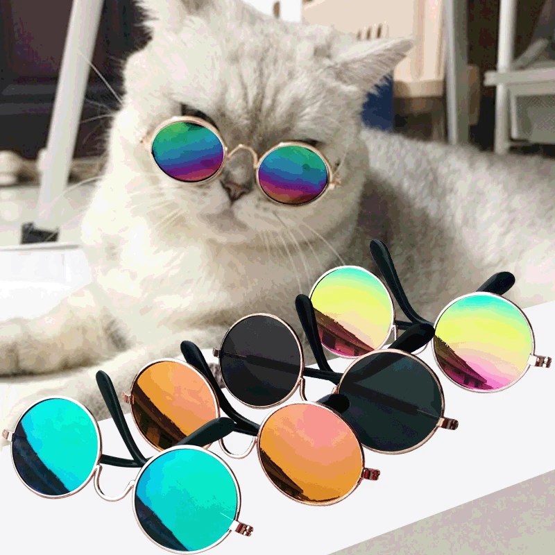 Dog Sunglasses Cat Pet Products Lovely Vintage Round Reflection Eye Wear Glasses for Small Dog Cat Pet Photos Props Accessories