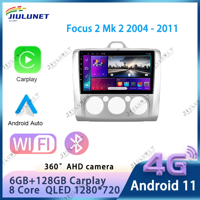 JIULUNET Carplay Ai ses araba radyo Ford Focus 2 Mk 2 2004 - 2011 multimedya Video oynatıcı navigasyon Android otomatik 2 Din
