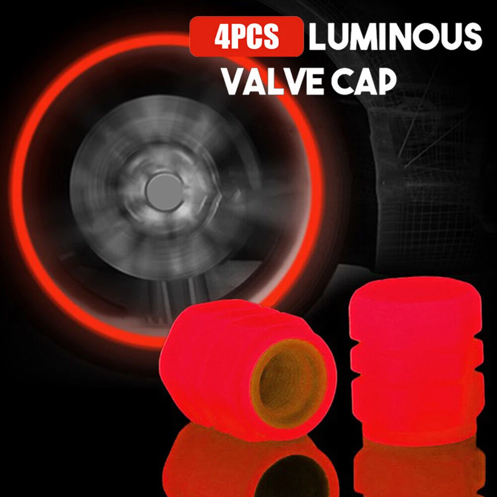 

4Pcs Red Tire Valve Stem Covers Cap Car Wheel Prank Dust Cover Universal Accessories Glow In The Dark Tight Leak-Proof Seal