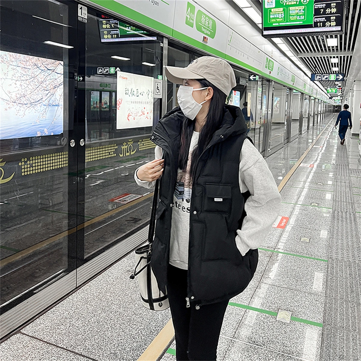 Vest Female Autumn 2022 New South Korean Solid Loose Student Stand Collar Vest Blue Down Cotton Jacket