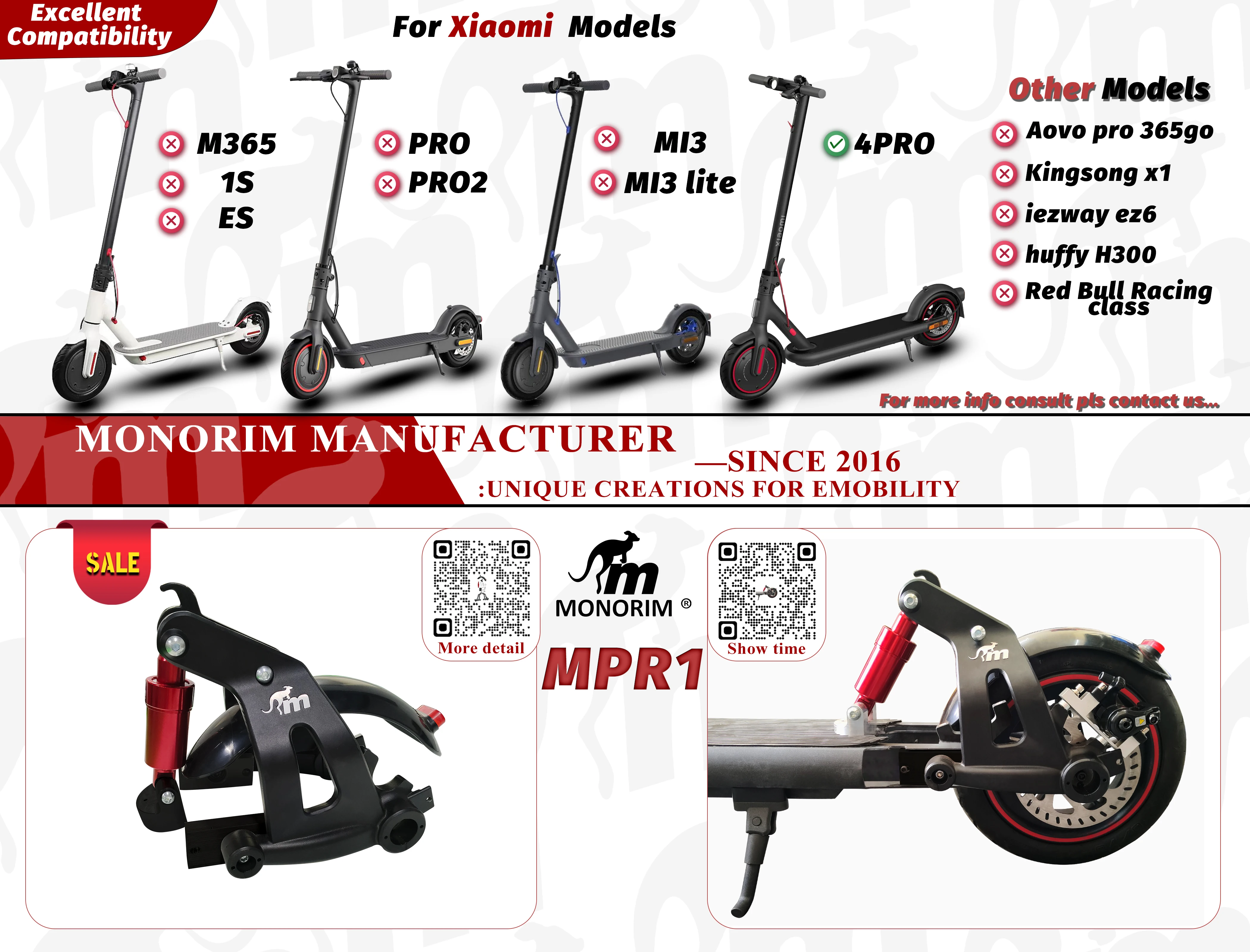 Monorim MPR1 Rear Suspension Special for Xiaomi 4pro Electric Scooters Rear Shock , 2023year Best One in World