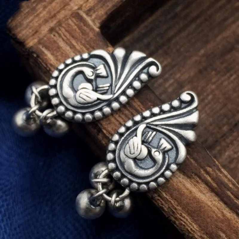 BOCAI S925 серьги из чистого серебра Ретро колокольчики павлина оригинальные