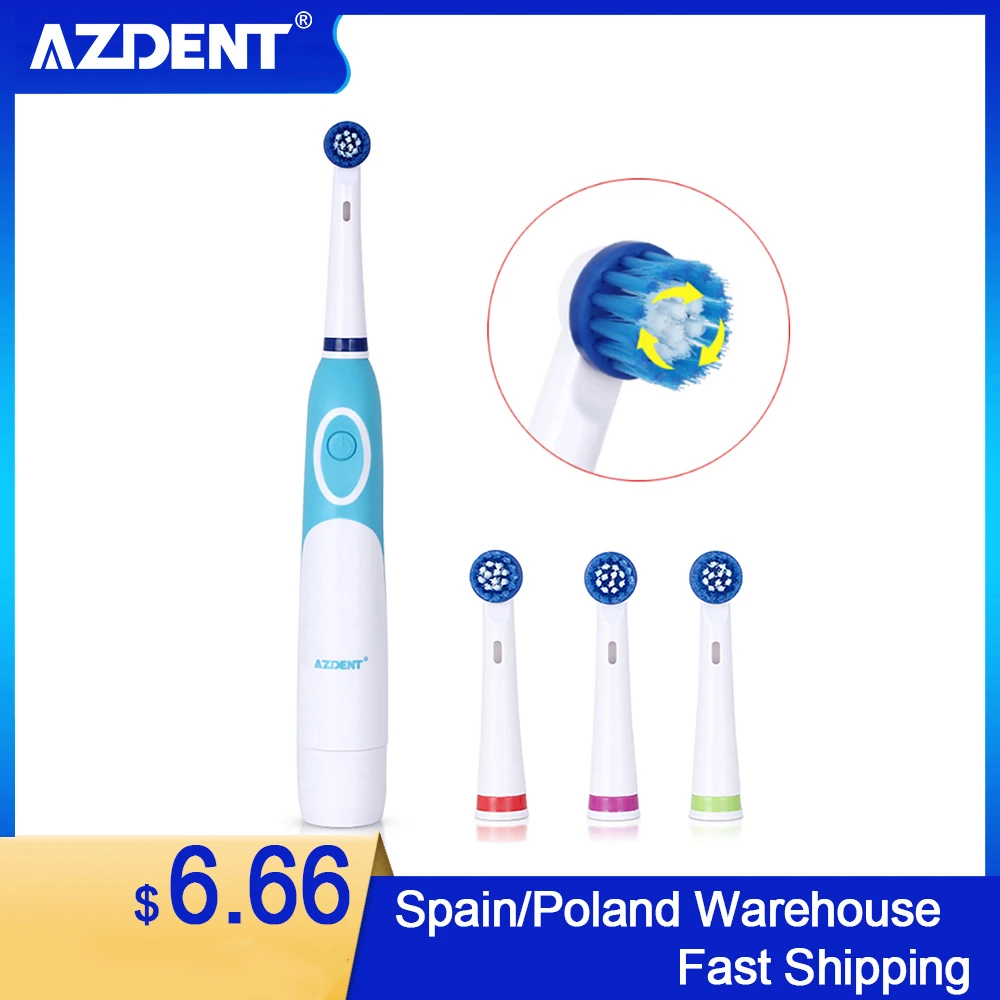 

AZ-OC2 Rotating Electric Toothbrush for Adults with 4 Replacement Rotary Head Battery Power No Rechargeable Oral Tooth Whitening