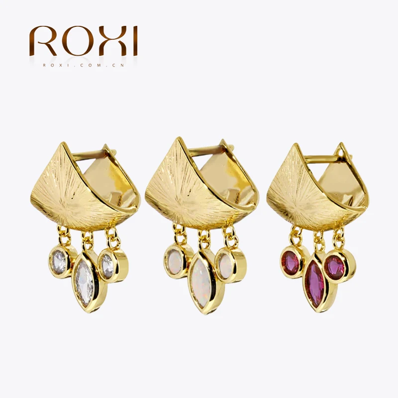 

ROXI Copper Stud Earring For Women Colorful Opal CZ Earmuffs 3 Styles Earrings Fashion Dangle Cute Ear Buckles Aretes De Mujer