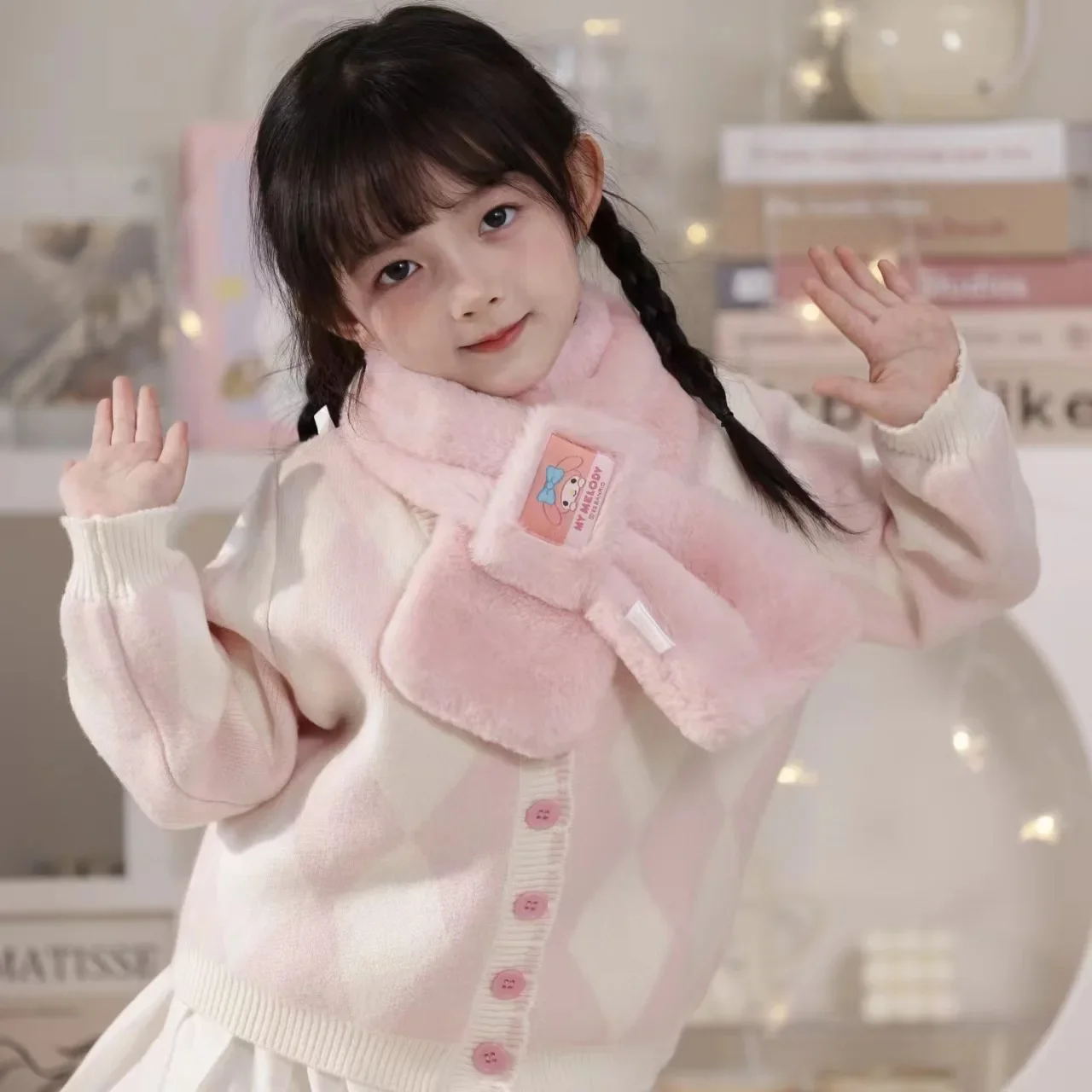 

Kawaii Cartoon HelloKittys Melodys Kuromis Plush Scarf Cute Girl Winter Cold Protection Thickened Warmth Scarf Kids Holiday Gift