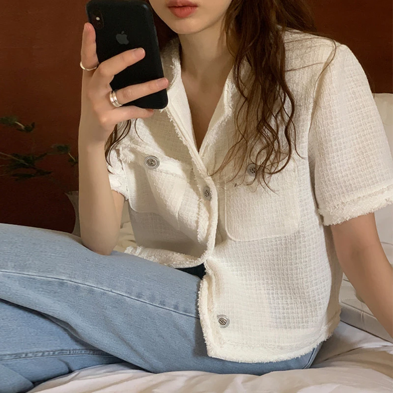 Шерстяные твидовые куртки винтажные шикарные кардиганы с коротким рукавом