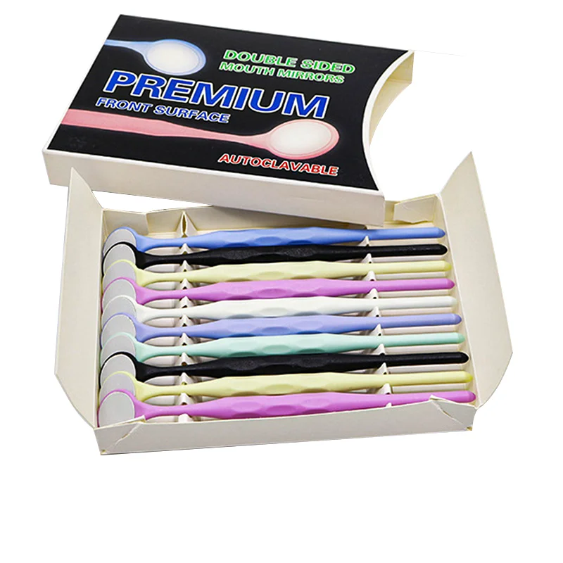 

10pcs/Box Dental Double Sided Mouth Mirrors Autoclavable Surface Exam Reflectors With Handle Dentistry Materail