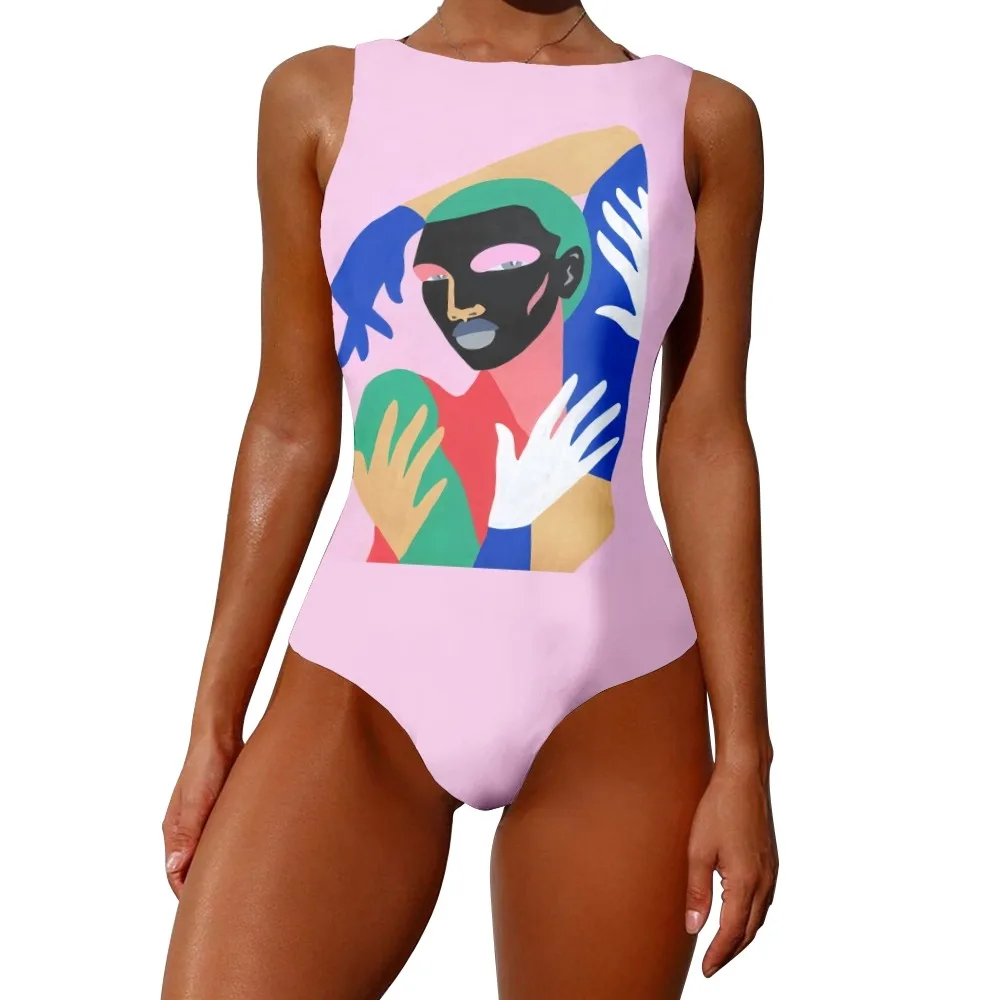

Maiô de uma peça feminina impressão abstrata monokini retalhos 2022 verão o pescoço sexy praia maiô sojinm 6xl