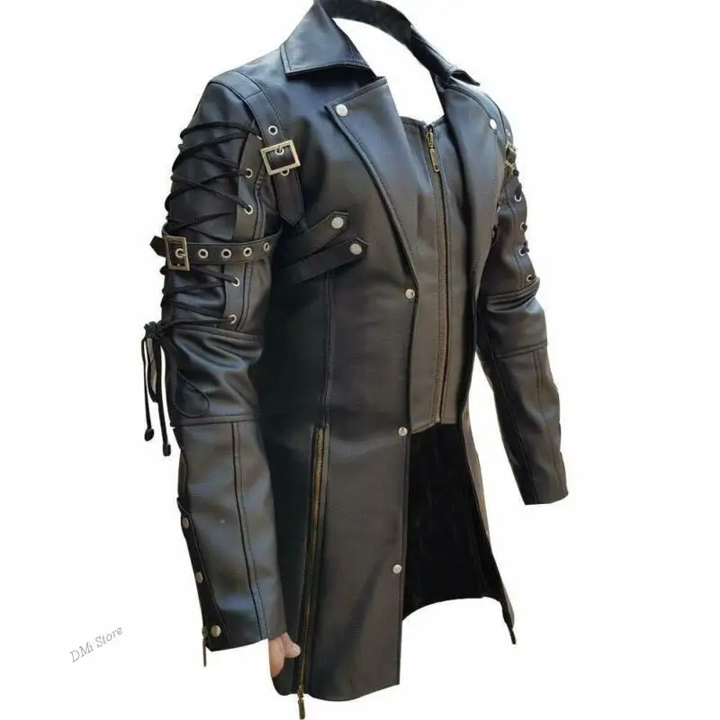 

DIMI Gothicgothic Trench Leather Maroon Black Coat Solid Color Motorcycle Plus Size Jacket Men's Fashion Trend Casual Steampunk