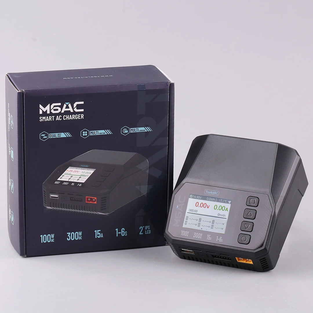 ToolkitRC M6AC Smart Lipo Зарядное устройство Разрядник переменного тока 120 Вт DC300W MAX30A для 1-6S