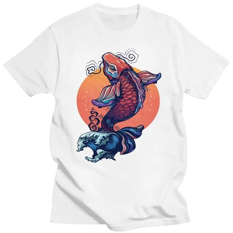

Mens T Shirt 2022 Streetwear Japanese Harajuku Tshirt Koi Fish Wave Printed Hip Hop T-Shirt Short Sleeve Summer Cotton Tops Tees