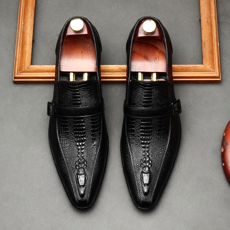 

Classic Mens Penny Loafer Shoes Genuine Leather Black Brown Crocodile Pattern Wedding Party Dress Shoes Men Casual Leather Shoe
