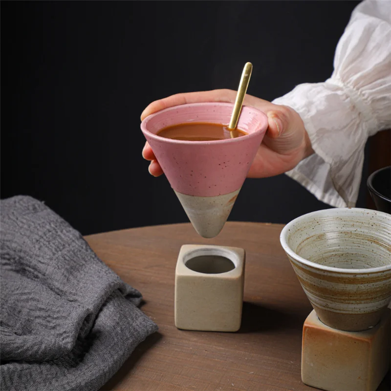 

1pcs Creative Retro Ceramic Coffee Cup Rough Pottery Tea Cup Japanese Latte Pull Flower Porcelain Cup Household New Pottery Mug