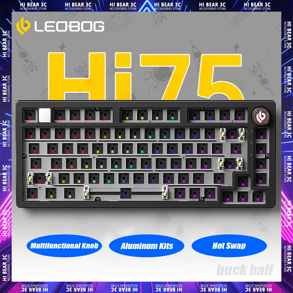 

Механическая клавиатура LEOBOG Hi75, многофункциональные алюминиевые комплекты, проводная игровая клавиатура RGB с горячей заменой, прокладка, для ПК, геймеров, Mac, Office