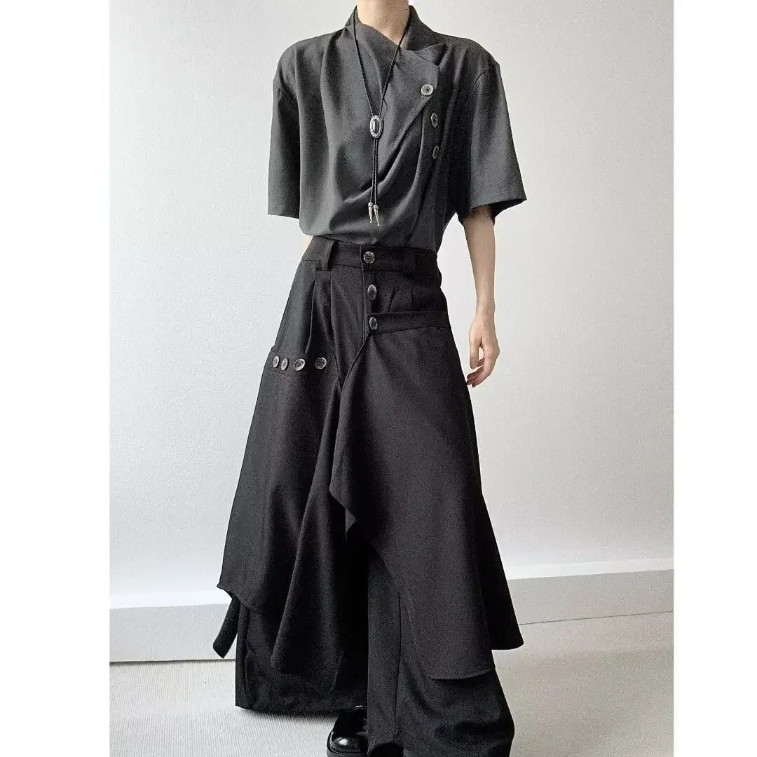 Фото Модные мужские брюки в японском стиле, широкие брюки Hakama, мешковатые брюки для мужчин и женщин, уличная одежда в стиле хип-хоп, стильная одежда самурая №3