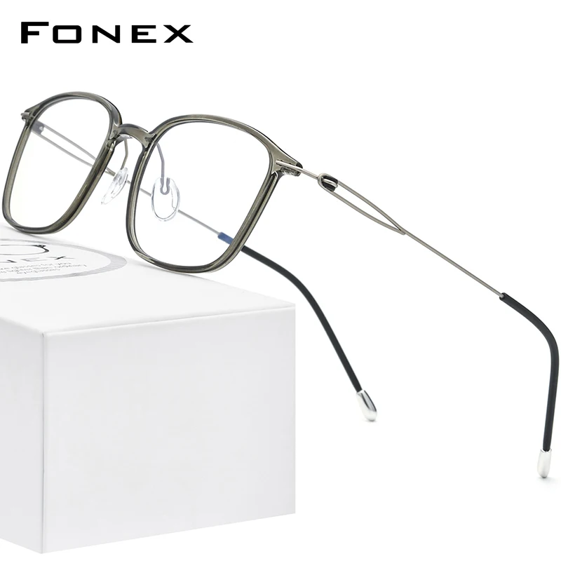 FONEX Titanium Alloy Glasses Frame Men Prescription Eyeglasses Women Square  Myopia Optical Frame Korean Screwless Eyewear F1016