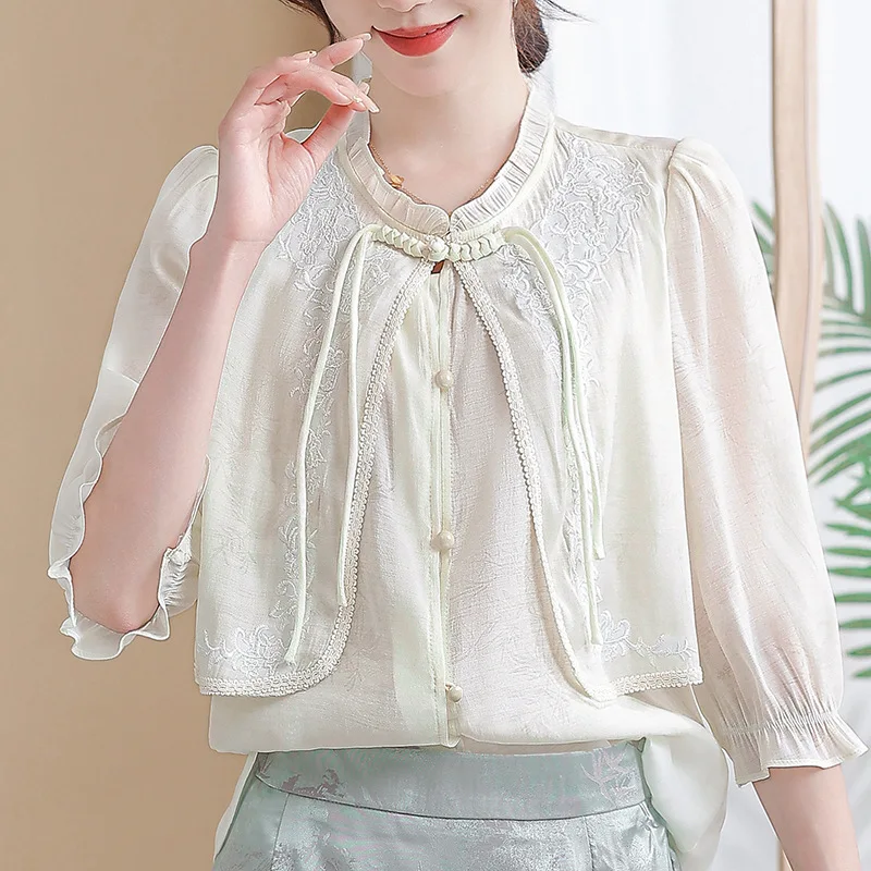 Две стильные рубашки с коротким рукавом для лета женские в западном стиле