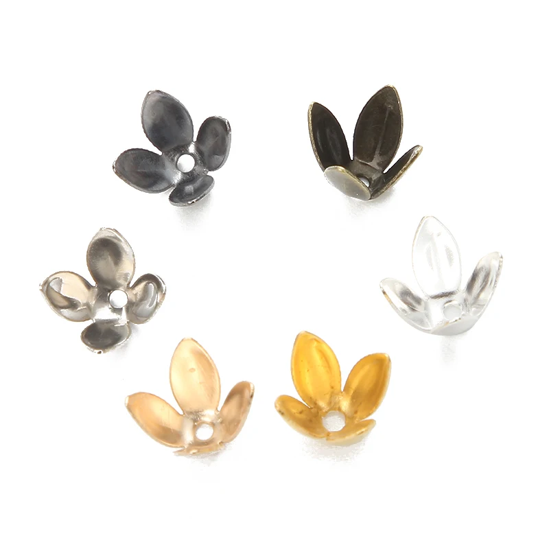

100Pcs/Lot 6mm Gold Bronze Petal 4 Leaves Flower Bead Caps End Beads Spacers Charms For Jewelry MakingSupplies DIY