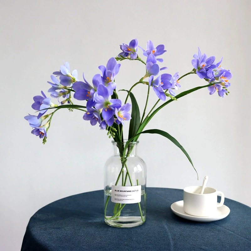 

Artificial Flower Decoration, 64cm Two-forked 3D Fragrant Snow Cymbidium Orchid, Wedding, Home Flower Arrangement with Leaves