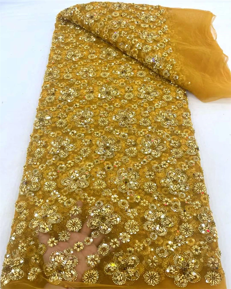 Бранди африканская кружевная ткань с бисером 2024 высококачественная бусинами