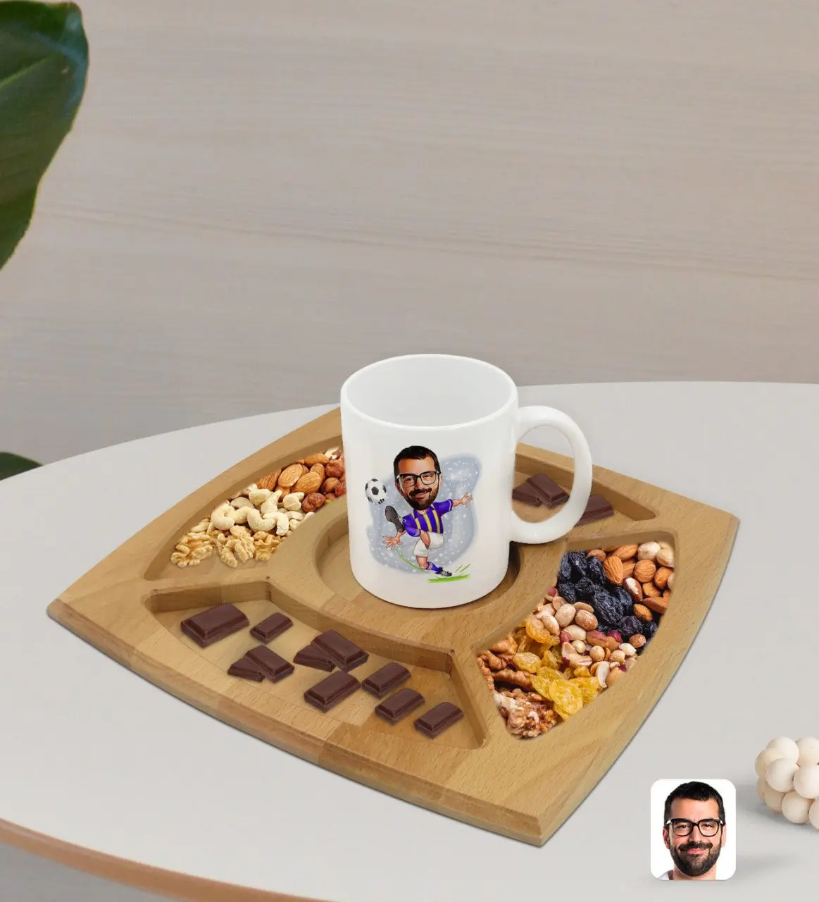 

Персонализированная белая кружка желтого, темно-синего цвета с 4 отделениями