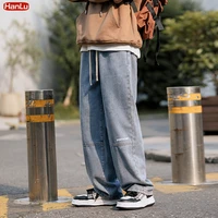 hanlu mens wide leg jeans men 2022 y2k baggy oversized denim pants hip hop streetwear korean trousers vintage patchwork jeans