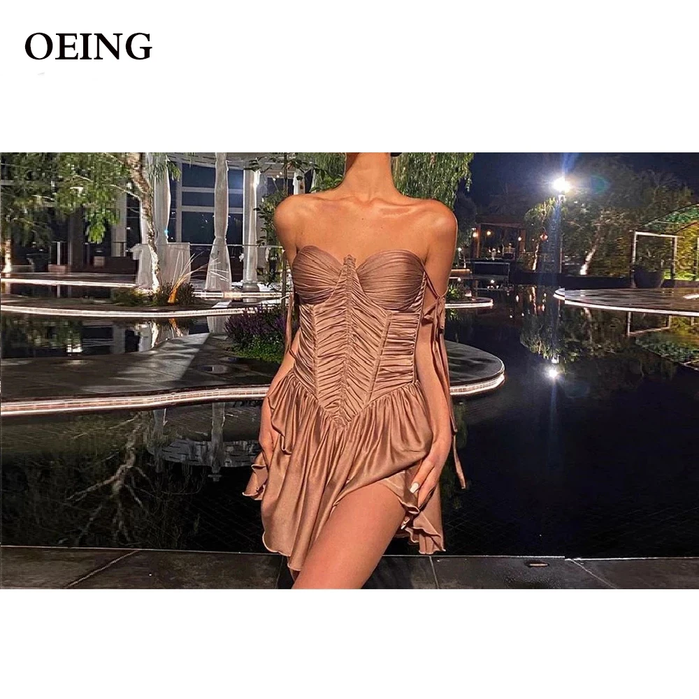 

OEING Sexy Sweetheart Maroon Silk Short Prom Party Dresses Pleats Fashion Hot Sale Women Beach Gowns Formal Evening Club Dress