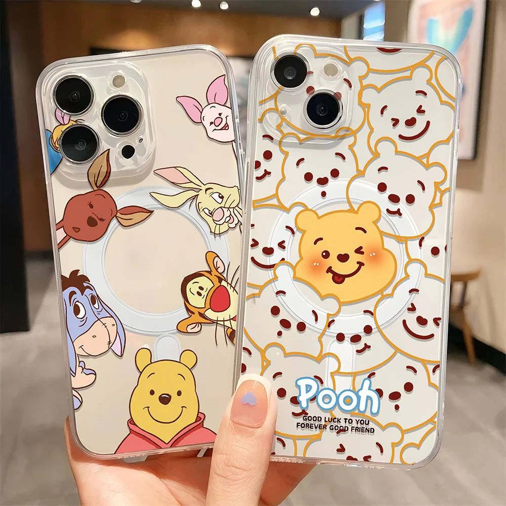 Disneys Cute Winnie Pooh Bear With Magsafe Magnetic Phone for iPhone 16 15 14 13 12 11 8 7 Plus Pro Max X XR XSMax Clear WK455