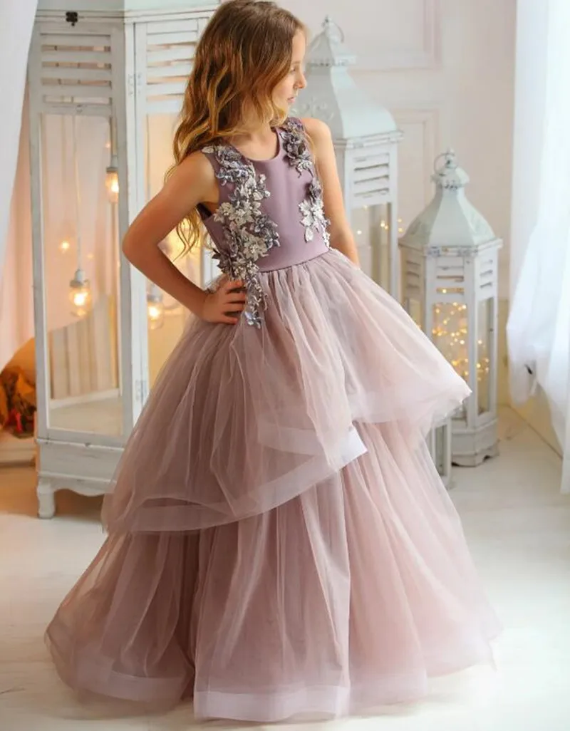 

Delicate Purple Princess Flower Girl Dress Layers Tulle Wedding Party Gowns Customized Fashion Show First Communion Dress