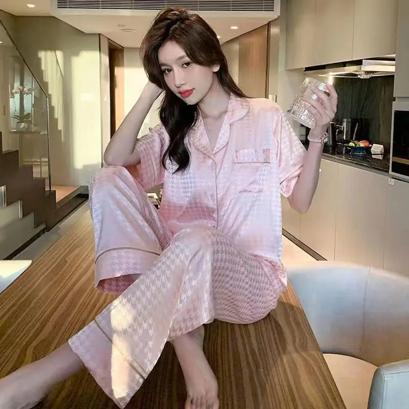 1 Ice silk pajamas, Ms. Summer new long-sleeved pants sexy women in the spring and autumn silk two-piece household to take