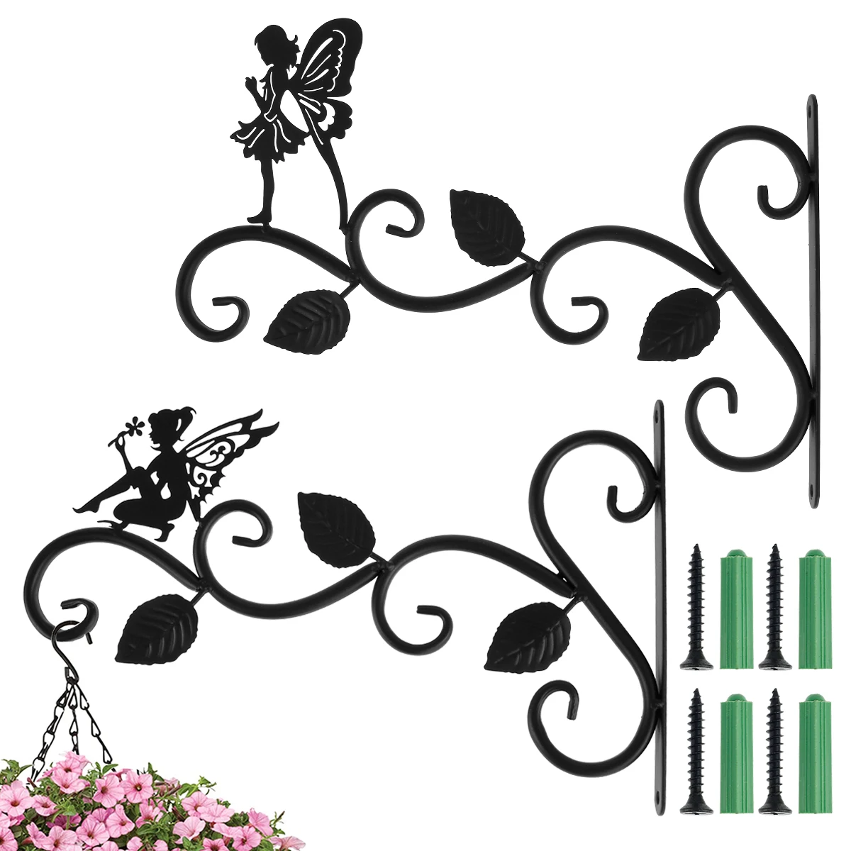 

2Pcs Garden Metal Hanging Basket Hook Practical Wall Mounted Flower Pot Basket For Outdoor Indoor Hanging Plants Supplies