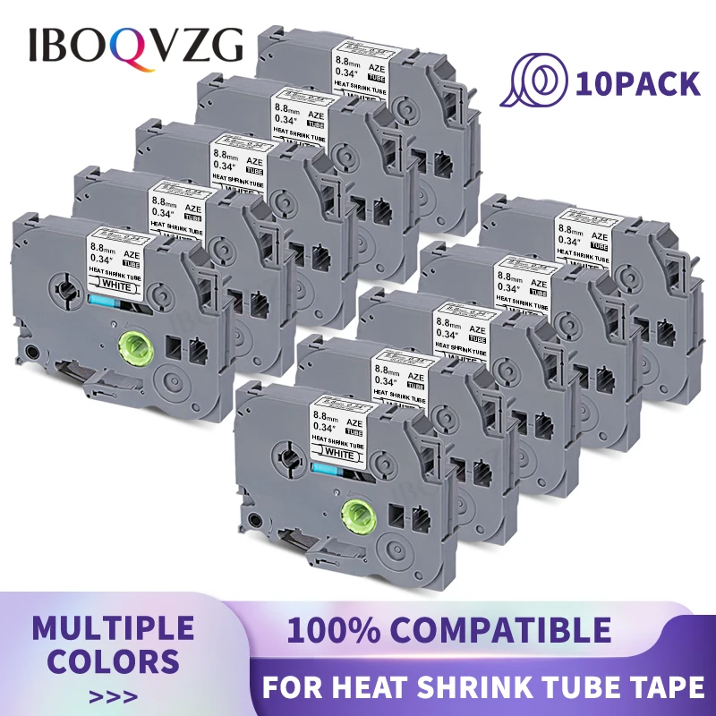 IBOQVZG-paquete de 10 etiquetas de Tubo termorretráctil, cinta PTouch Compatible con Brother p-touch, HSe231, HSe221, HSe211, HSe241, HSe251, HSe631