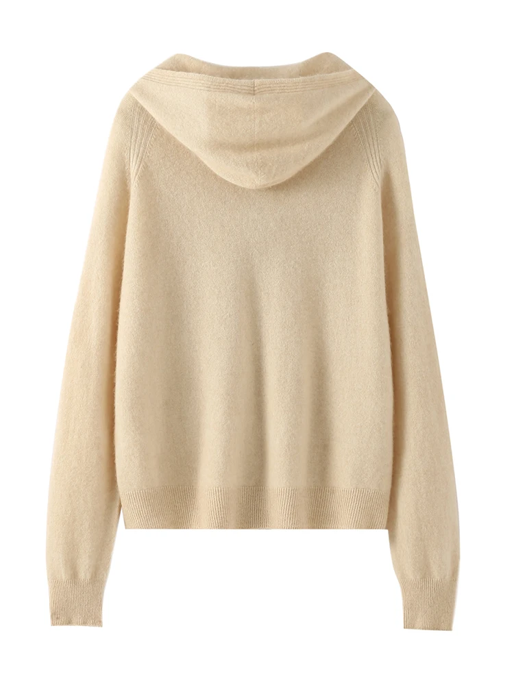 ANGE Высококачественная женская кашемировая толстовка с капюшоном на молнии