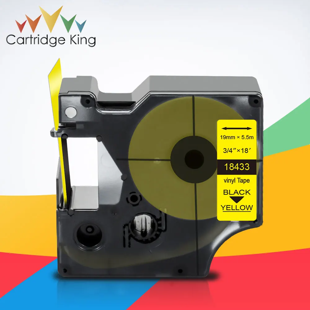 

19mm Vinyl Label 18433 Compatible for Dymo Rhino Vinyl Industrial Tape 18433 Black on Yellow use for Rhino 5200 4200 Label Maker