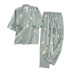 Пижама-кимоно Женская с принтом кота, домашняя одежда, длинные брюки с мультяшным принтом, одежда для сна, весна-лето