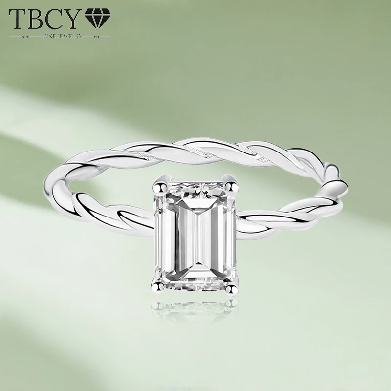 

TBCYD 1ct Emerald Cut D Color Moissanite Engagement Rings For Women S925 Sterling Silver Diamond Solitaire Ring Wedding Band