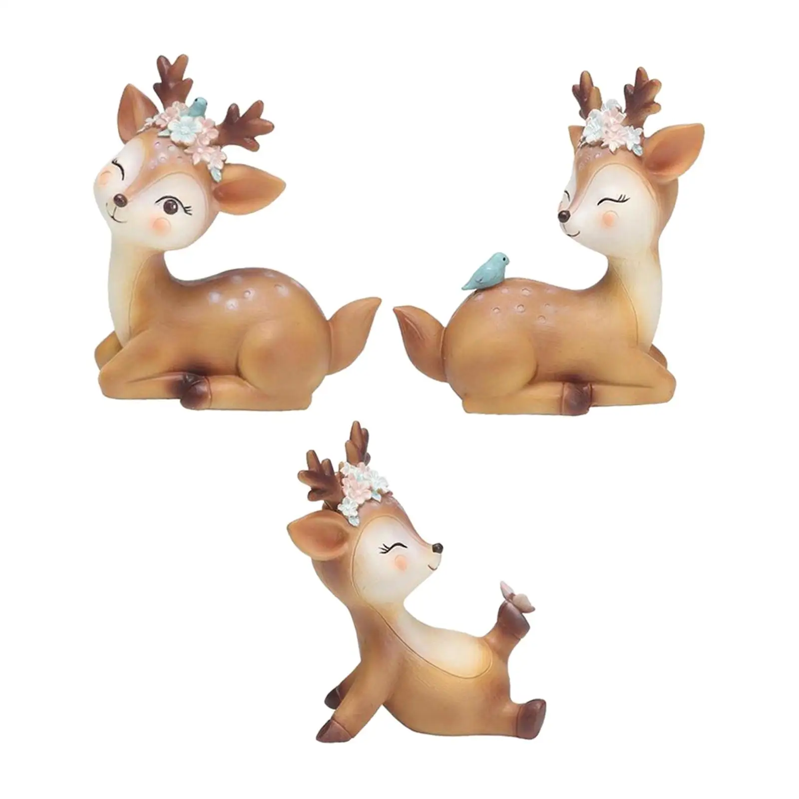 

3x Lovely Deer Figurine Home Bedroom Living Room Garden Office Table Centerpieces Decor