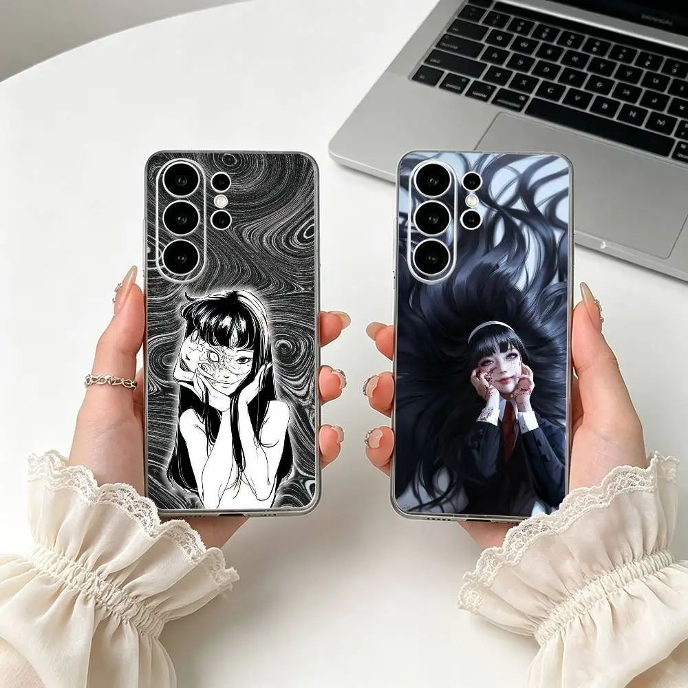 Фото Чехол для телефона T-Tomie Junji Ito для Samsung S25, Ultra, S24, S21, S22, S23, S30, S20, Plus, Fe, Lite, прозрачный чехол