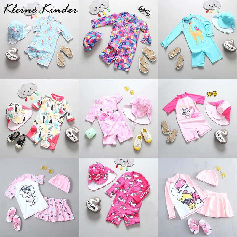 

Girls Swimsuit UPF50 UV Protection Baby Girl Swimwear One Piece Flamingo Unicorn Children's Bathing Suit Summer Beach Clothes
