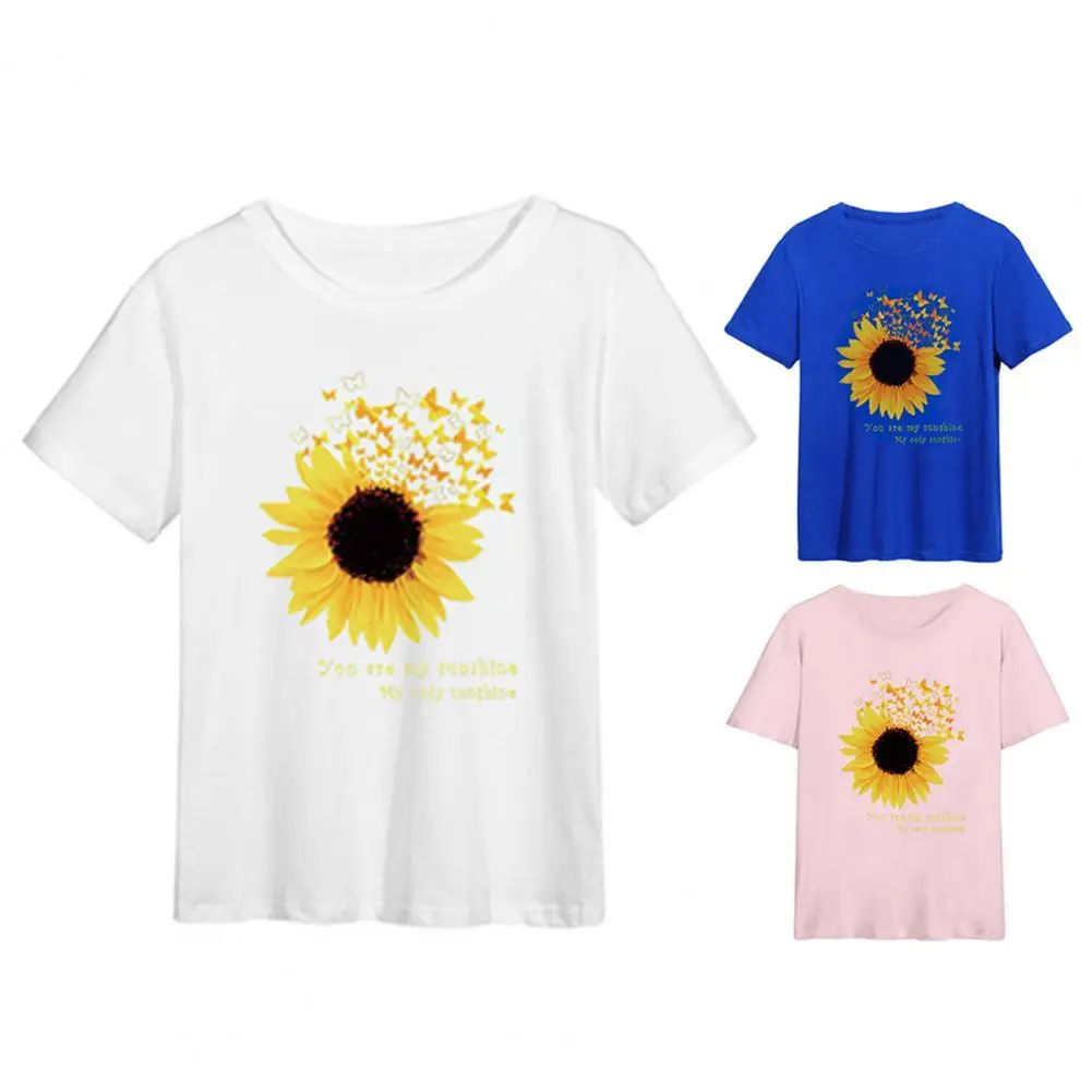 

Летняя футболка с цветочным принтом, Универсальная футболка с круглым вырезом