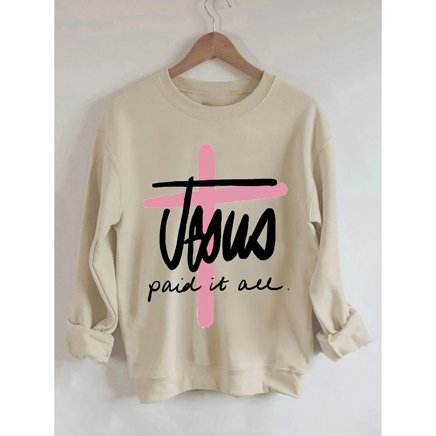 

Rheaclot Jesus Crewneck Print Women's Retro Vintage Cotton Long Sleeves Sweatshirt