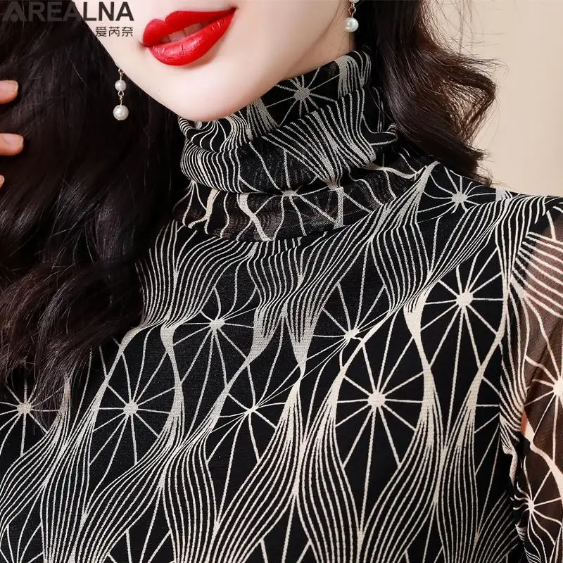 

Fashion Women's Blouse Turtleneck floral print long Sleeve Top Casual Velvet warm blouse women elastic sexy shirts camisas 4XL
