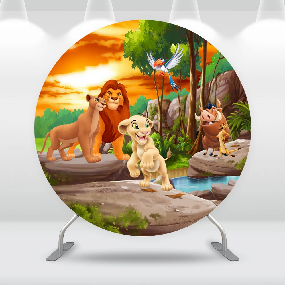 

Мультяшный закат лев Король Круглый Круг задний фон Обложка Simba день рождения ребенок декорация баннер эластичный
