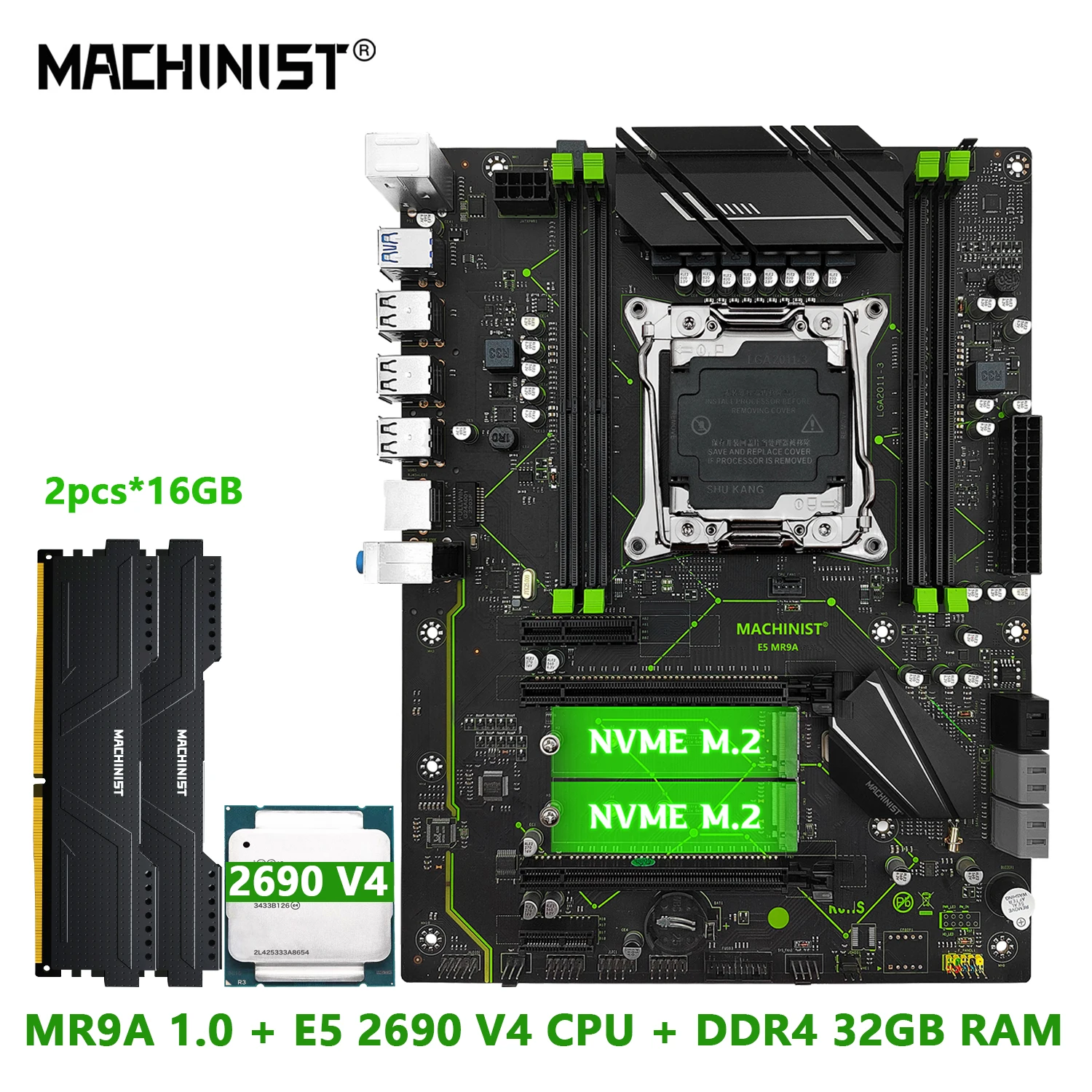 

Комплект материнской платы MACHINIST X99 LGA 2011-3 Xeon E5 2690 V4 ЦПУ процессор DDR4 ECC 2*16 Гб ОЗУ память 2133 МГц ATX NVME M.2 MR9A